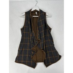 Twenty Ten Vest Womens Small Gray Yellow Windowpane Plaid Drape Open Front